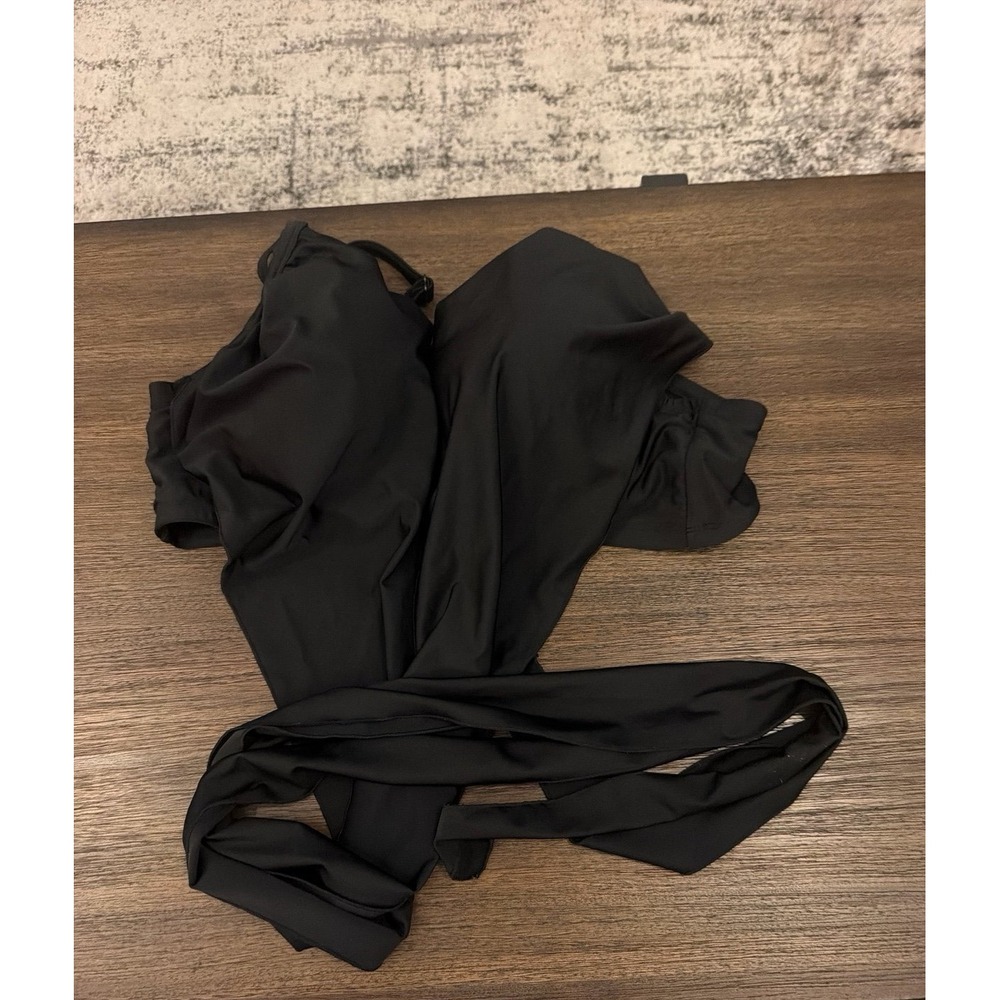 Swim By Cacique 40C Black Longline Wrap Tie Underwire Bikini Top